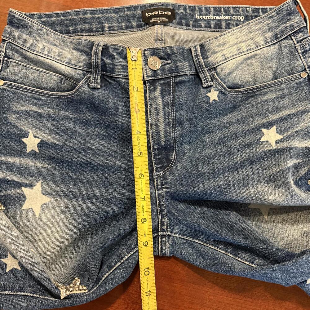 Bebe Heartbreaker Crop Stars Jeans Constellation Wash Embellished Rhinestone 28 - Picture 13 of 16